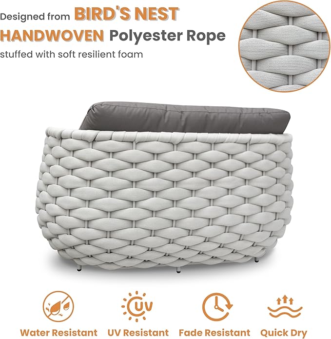 Erotr Patio Loveseat with Table: Aluminum Hand Woven Rope 2 Pieces Patio Furniture Set - Cushioned Outdoor Seating Set - Modern Couch Assembled - Metal Lounge Set for Porch Balcony Deck Garden Hotel