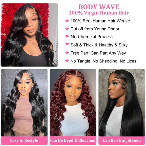 Human Hair Bundles Body Wave 18 20 22 24 Inch 100% Unprocessed Brazilian Body Wave 4 Bundles Human Hair Extensions for Women Quick Weave Natural Color