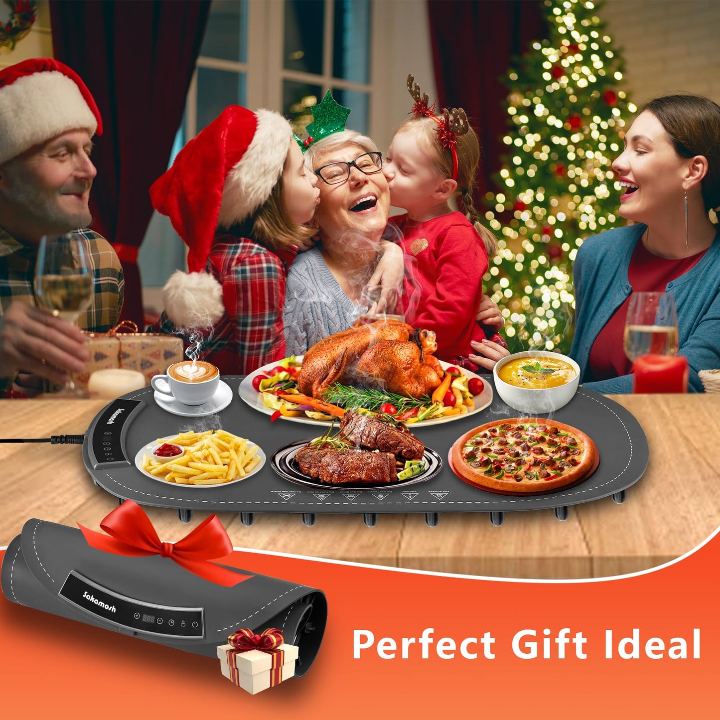 Electric Warming Mat for Food, 23"*16" Warming Tray with 7 Adjustable Temp, 10s Fast Heating, 4 Timer Settings, Child Lock, Portable Silicone Food Warmer for Gatherings, Parties, Home Daily Use, Grey