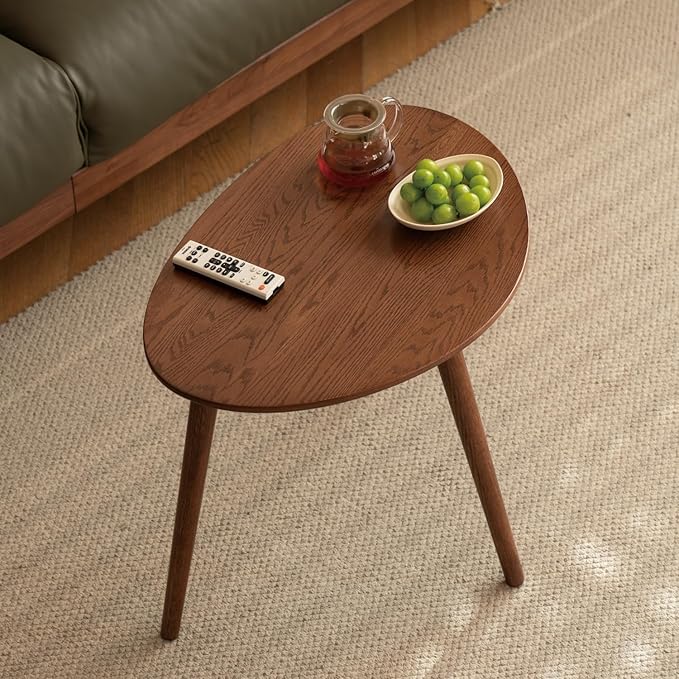 Vadisun Small Oval Coffee Table, 25.6'' Small Mid Century Modern End Table for Living Room, 100% Solid Oak Wood Side Table, Minimalist Display Center Table(Walnut Color, 25.59''Wx17.51''Dx19.68''H)