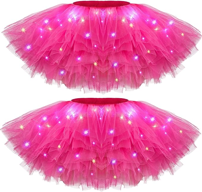 Crowye LED Tutu Skirt Light up Tutus 5 Layered Neon Tulle Skirt for Women 80's Party Valentine's Day New Year Glitter Costume