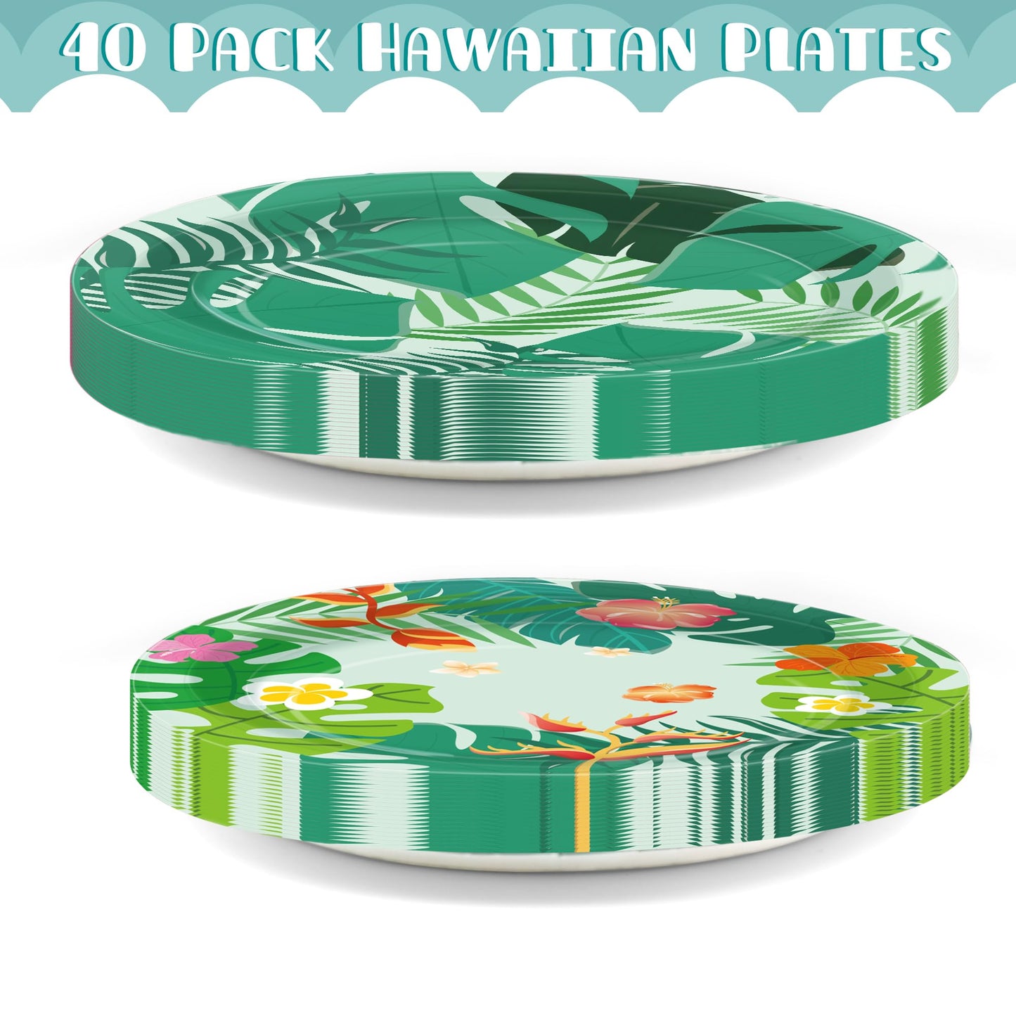 MDDRUIQI Luau Party Decorations - 36 Pack Hawaiian Plates - Tropical Party Decorations with Hibiscus Flowers & Palm Leaf | Hawaiian Themed Supplies for Summer Pool Beach Decor