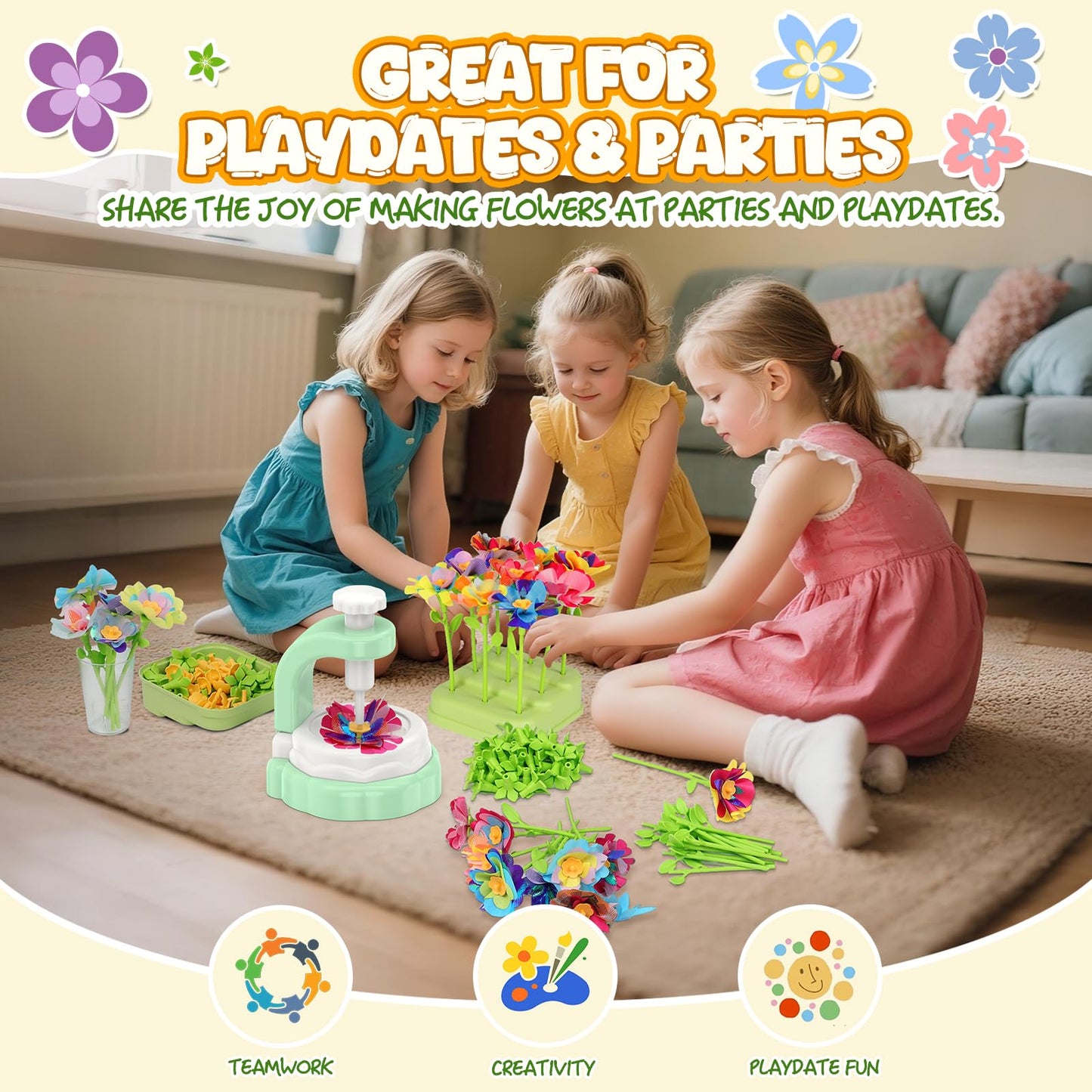 Art Flower Bouquet Craft Kit, DIY Arts & Crafts Flower Toy for Kids, Build Your Own Bouquet, Creative Educational Gift for Toddlers Kids, Christmas Birthday Gift for 4 5 6 7 8+ Year Old Girls and Boys