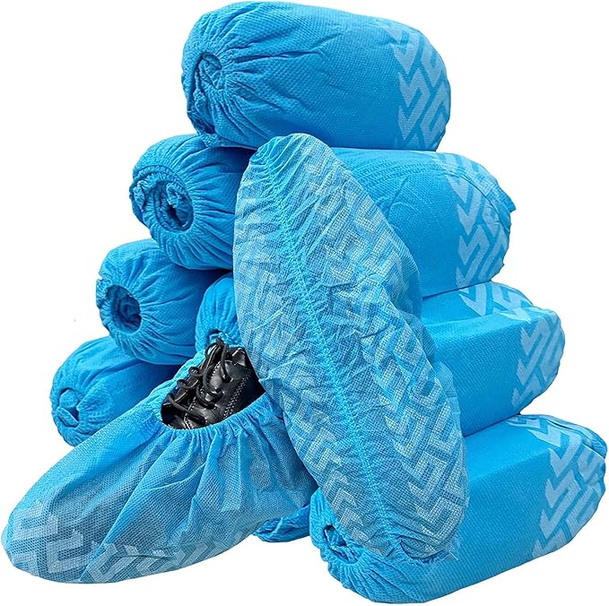 FancyStyle Shoe Covers 200 Pack Disposable Blue Boot & Shoe Covers. Reusable Premium Durable Booties with Non Slip Treads