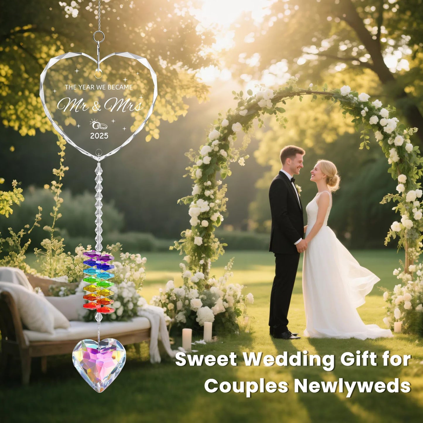 Oikomai Wedding Gifts, Crystals Sun Catcher Bridal Shower Gifts for Bride, Mr and Mrs Gift for Couples, Newlyweds, Suncatcher for Indoor Window Hanging Glass Ornament 2025 Wedding Decorations