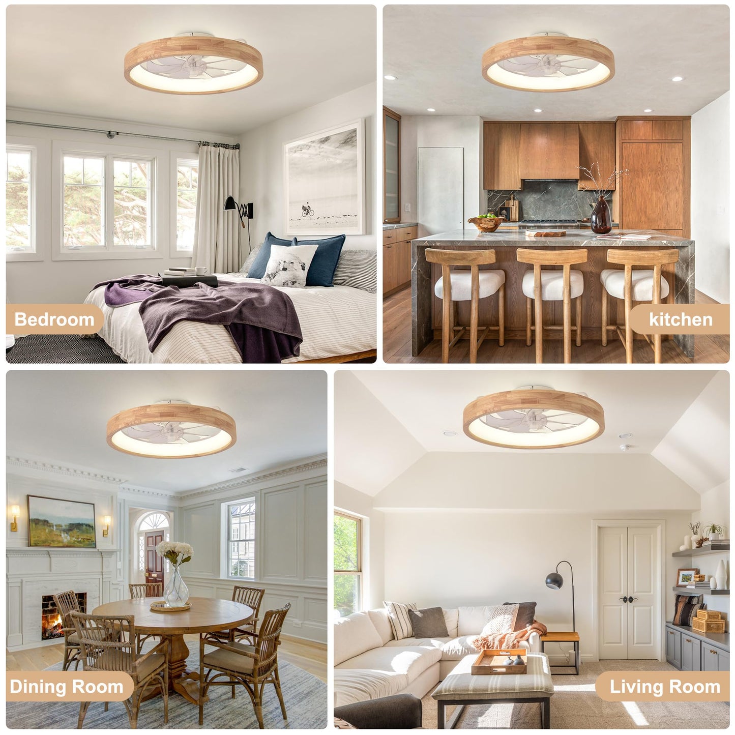Oaks Aura 20” Ceiling Fan with Light, 3 Color Dimmable LED, 6 Speeds,Reversible Modern Wooden Flush Mount Low Profile Ceiling Fans with Lights and Remote for Bedroom/Kidsroom/Dinng Room