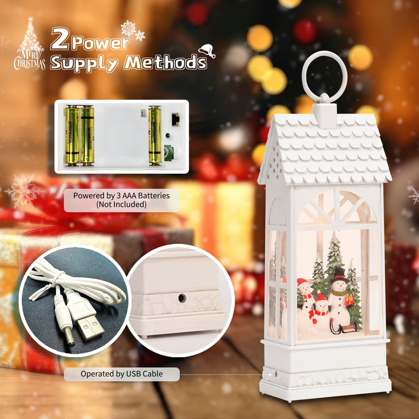 Easter White Womens or Mens Bday Present: Xmas Electronic Snow Globe Lantern Musical: 12.3" Christmas Home Church Decorations Indoor: Battery or USB Powered Light(ed) Up, for Snowman Kids Family
