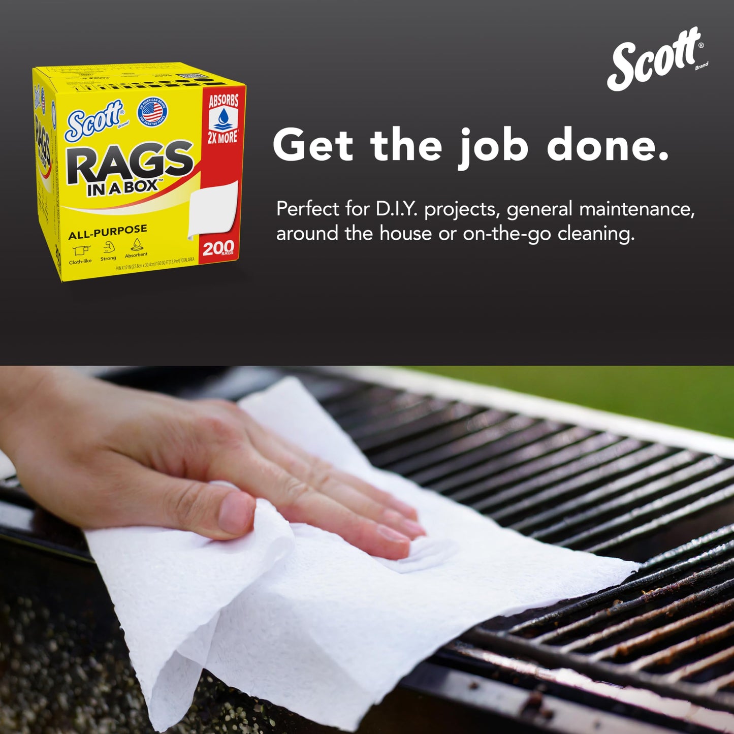 Scott Rags In A Box (75260), All-Purpose Towels, Large 9"x12" Paper Towel, Pop-Up Box (8 Boxes of 200 Sheets, 1,600 Sheet Total)