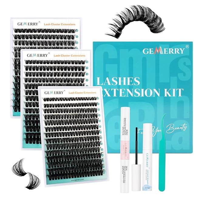 GEMERRY Lashes Clusters Kit Thick Lash Clusters 3 Styles 840Pcs Fluffy Lash Clusters Kit with Waterproof Bond and Seal Remover Tweezers for Beginners