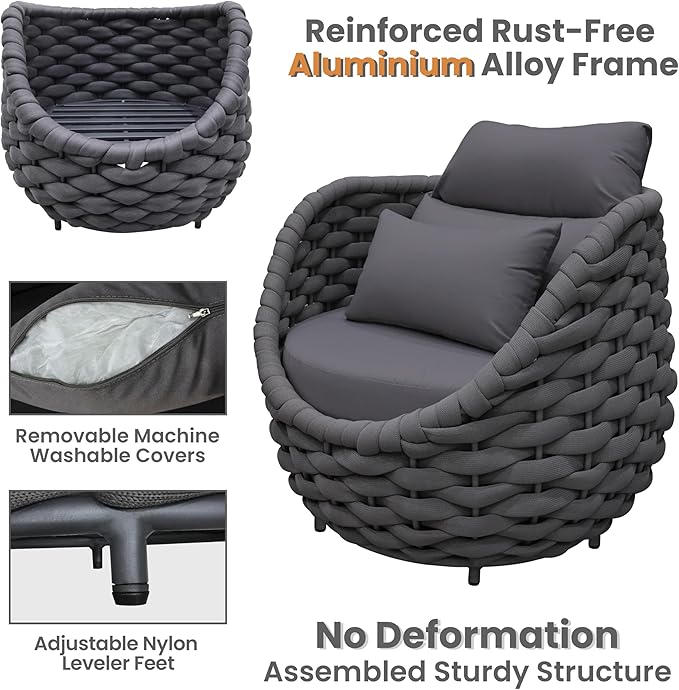Erotr 4 Pieces Outdoor Patio Furniture Set, All Weather Textilene Patio Conversation Set Patio Sofa and Loveseat Set with Table Cushions for Bistro Poolside Garden Backyard Hotel - Dark Gray
