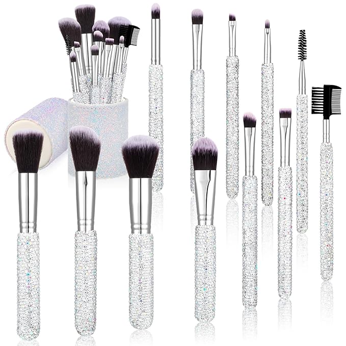 Nuogo 13 Pcs Rhinestone Makeup Brushes Set 12 Bling Crystal Professional Face Cosmetics Blending Liquid Foundation Powder ...