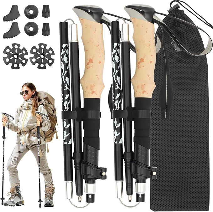 Hiking Poles Collapsible Trekking Poles, Lightweight Folding Walking Stick for Travel with EVA Handle, Walking Stick for W...