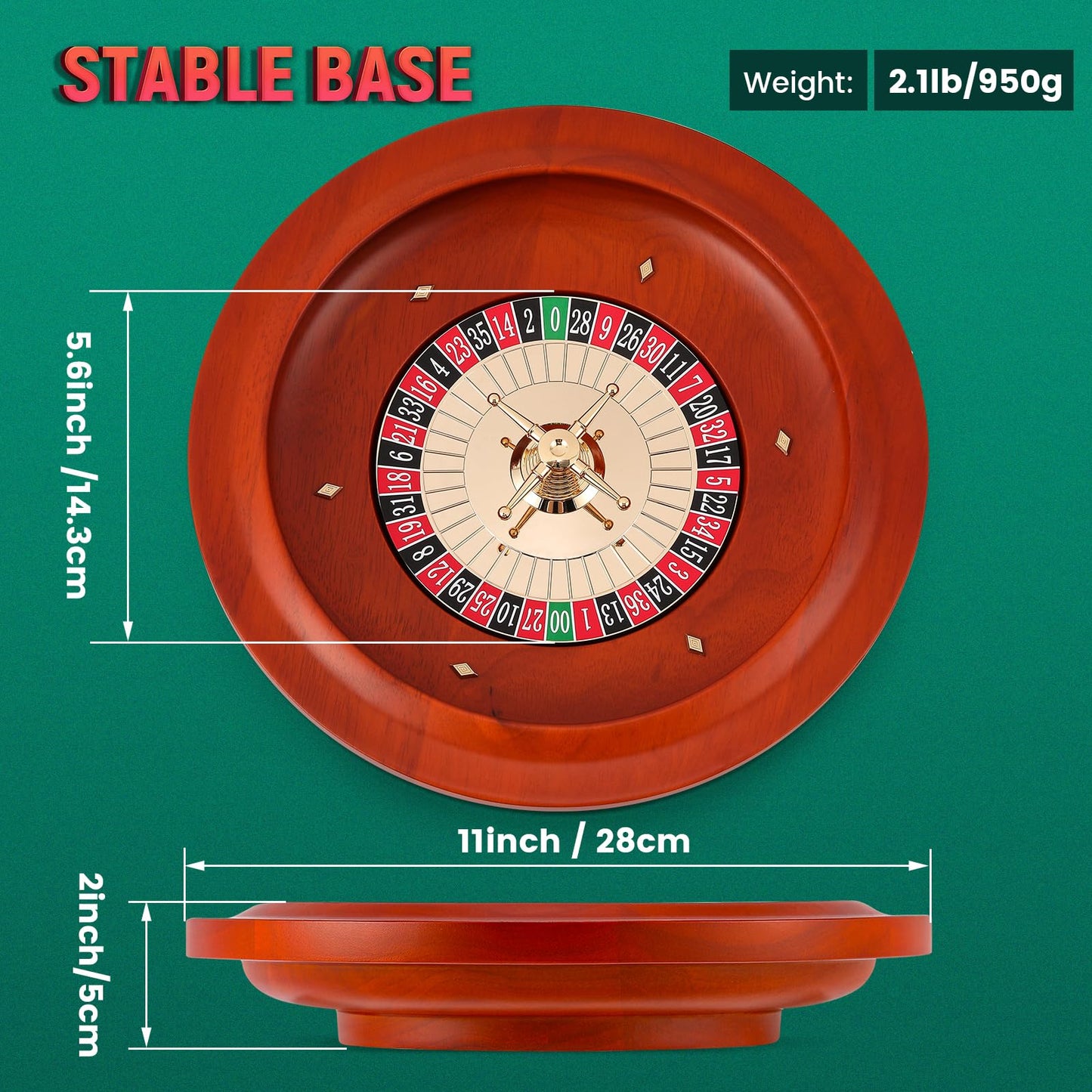 Proshine Super 11” Roulette Wheel set & Blackjack Set with 300pcs Poker Chips + 47.2*23.6” Double-sided Roulette Tabletop + 2 Decks of Playing Cards + 6 Dice + 4 Casino Buttons + Roulette Win Marker