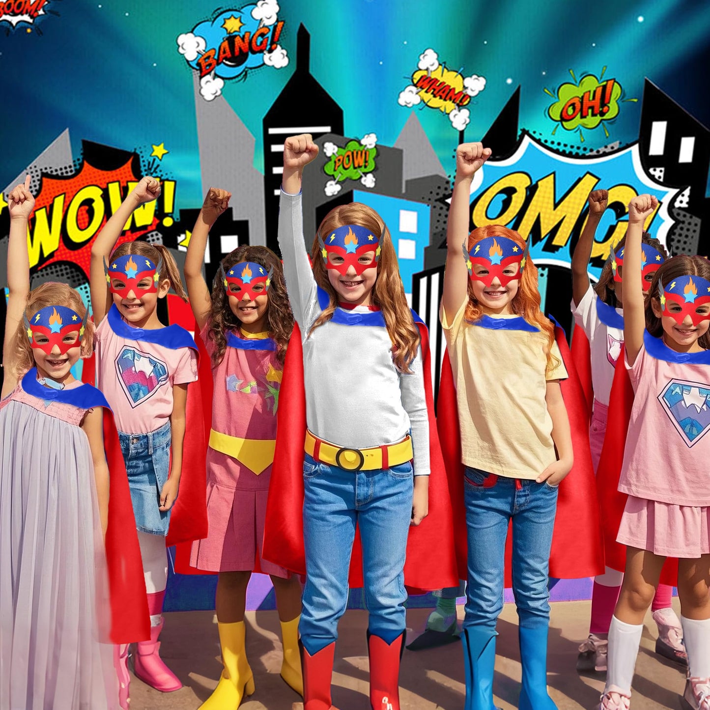 D.Q.Z Superhero-Capes and Masks for Kids Gifts for Girls Boys Super Hero Dress Up Cape and Mask (Blue-Red)