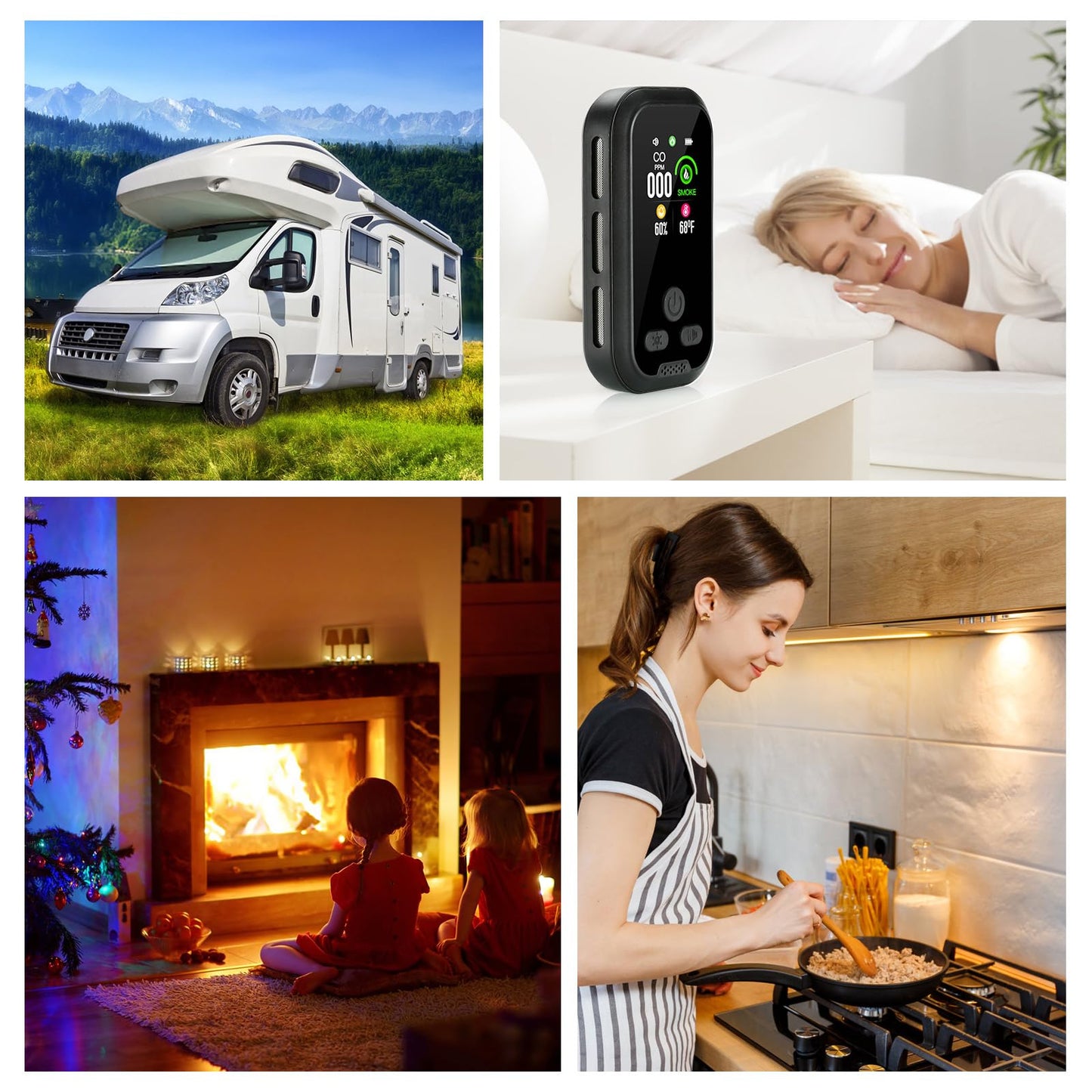 2pcs Carbon Monoxide Detector Plug in Wall, Portable Carbon Monoxide Alarm, 4-in-1 CO Detector Smoke Alarm Humidity & Temp Meter, HD Screen, CO Monitor for Home Travel Camping RV (Black)