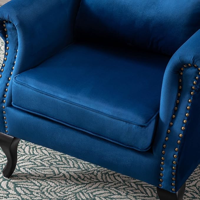 chairus Mid-Century Modern Accent Chair Comfy Tufted Single Sofa Chair Wingback Armchair with Pillow for Club, Living Room, Bedroom - Velvet, Blue