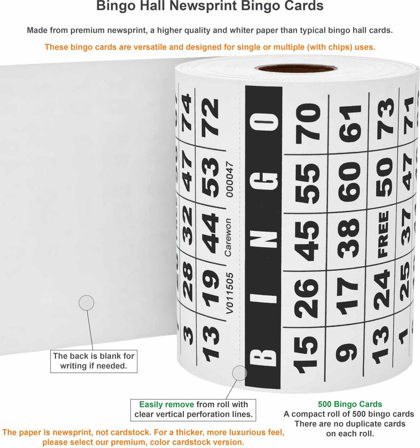 Carewon 500 Bingo Cards, Large 4.5" x 4.5", Paper Bingo Sheets, Disposable or Reusable for Daubers or Chips