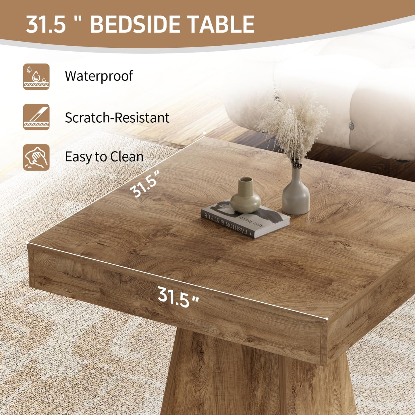 MILEFA Square Dining Table, 31.5-inch Dinner Table for 2-4 People, Kitchen Table with Load-Bearing Trapezoidal Base, for Home, Dining Room, Small Space, Brown