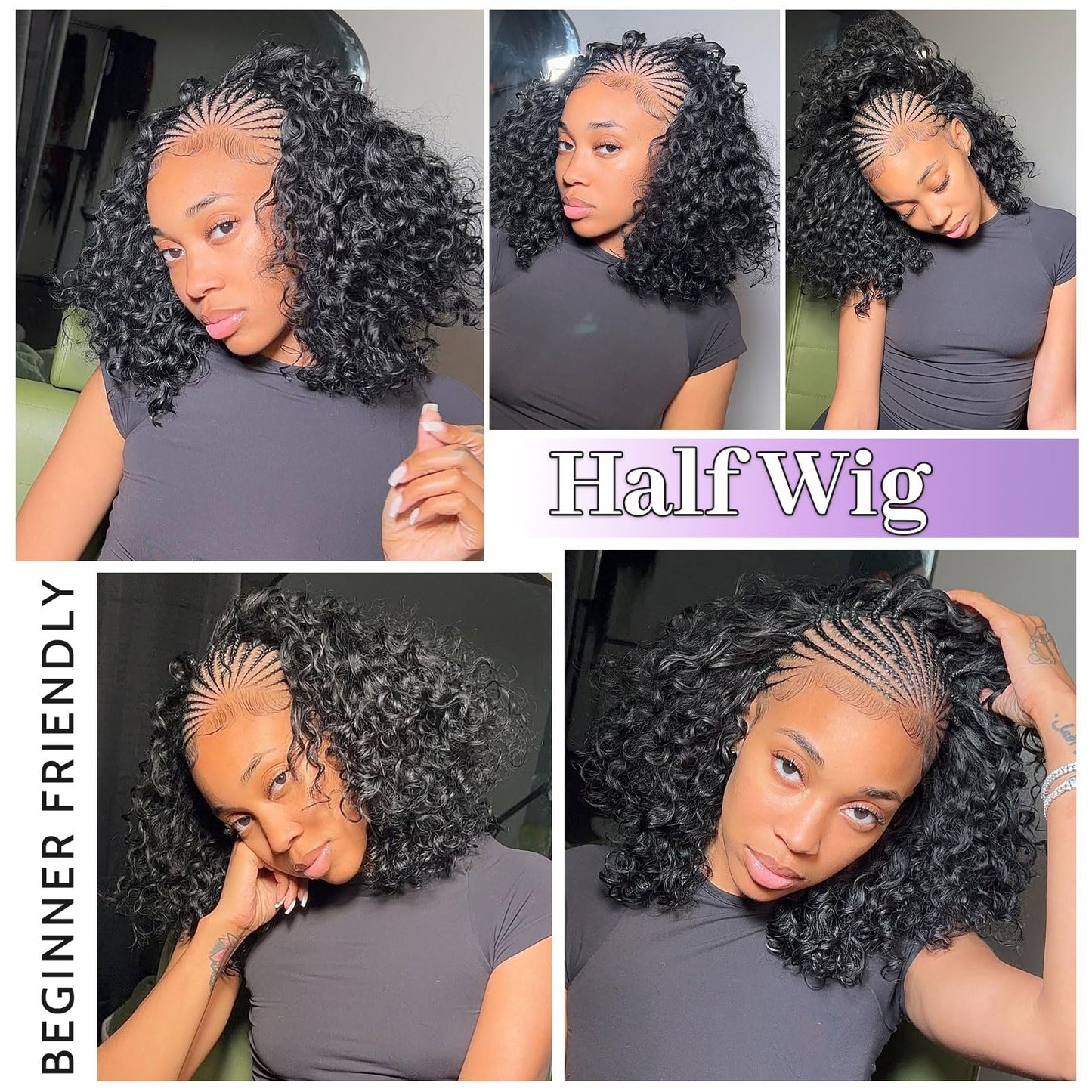 DSEKCAIN Water Wave Half Wig Human Hair 22 Inch 200 Density Half Wig Water Wave 100% Real Human Hair With Drawstring 3 In 1 Seam