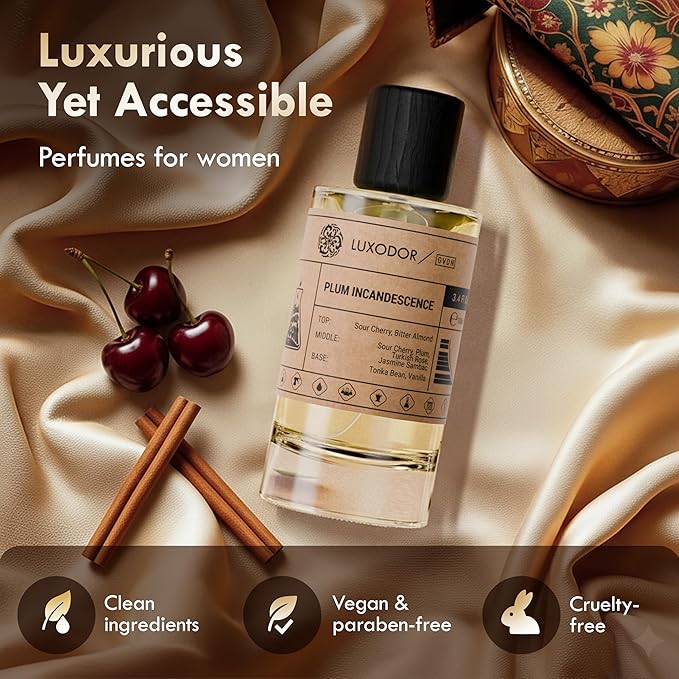 Plum Incandescence Perfume for Women, Inspired by T.F Lost Cherry, 2-Piece Combo of 100 ml Fragrance Spray Bottle and 10 ml Alcohol-Free Roll-On Perfume Oil, Vegan, Paraben-Free