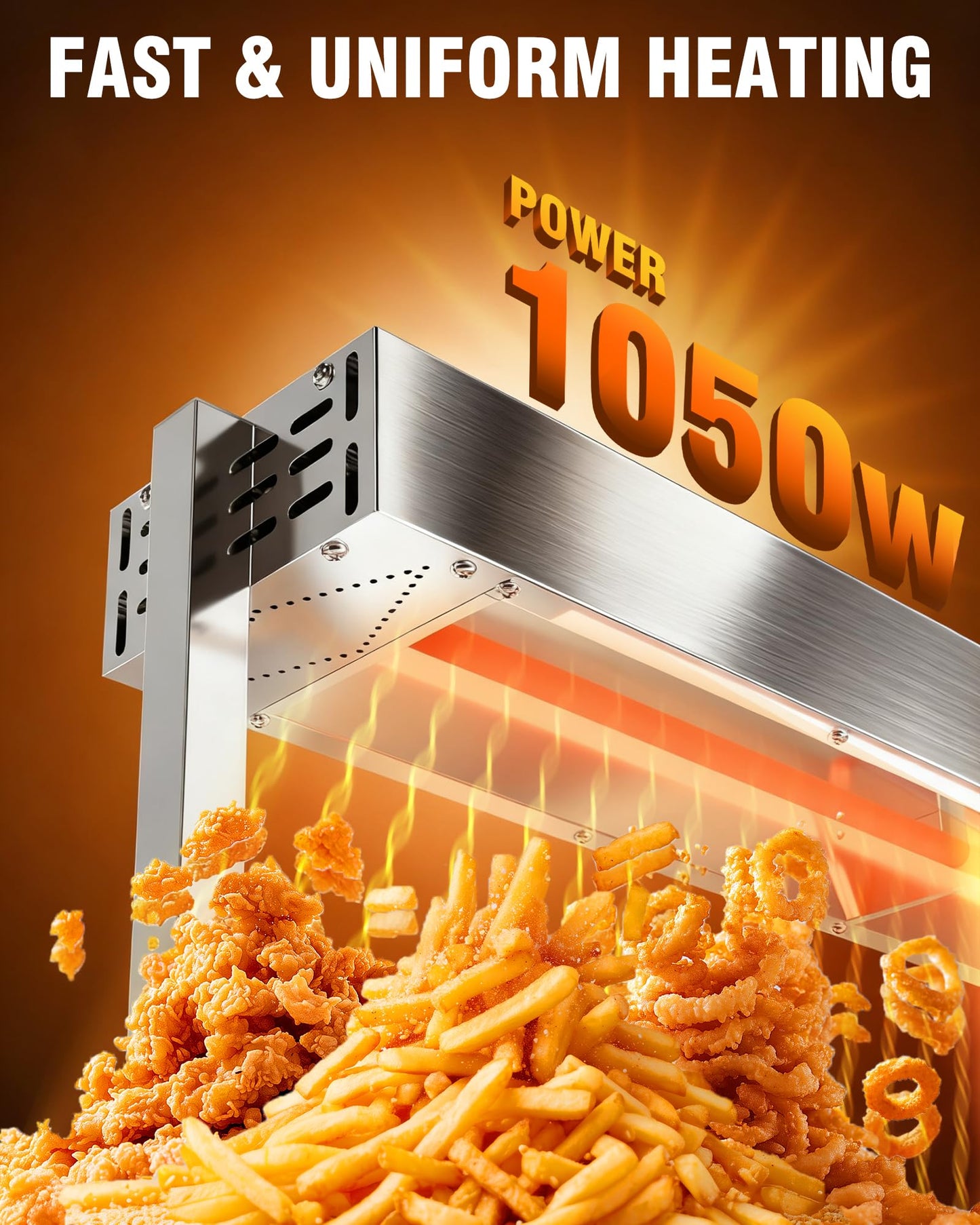 PYY Commercial Food Heat Lamp - 36‑Inch 1050W Stainless Steel Stand or Hanging Mode Food Warmer Lamp, 110V Electric Strip Heater Overhead Lighting for Cafeteria, Buffet & Kitchen Counter