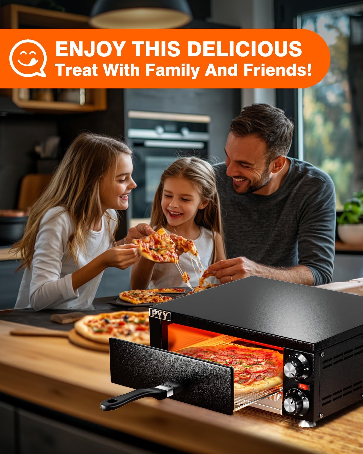 PYY Electric Pizza Oven Indoor Countertop Pizza Oven Commercial Pizza Maker Machine for Home with Timer Stainless Steel Pizza Cooker,Matte Black