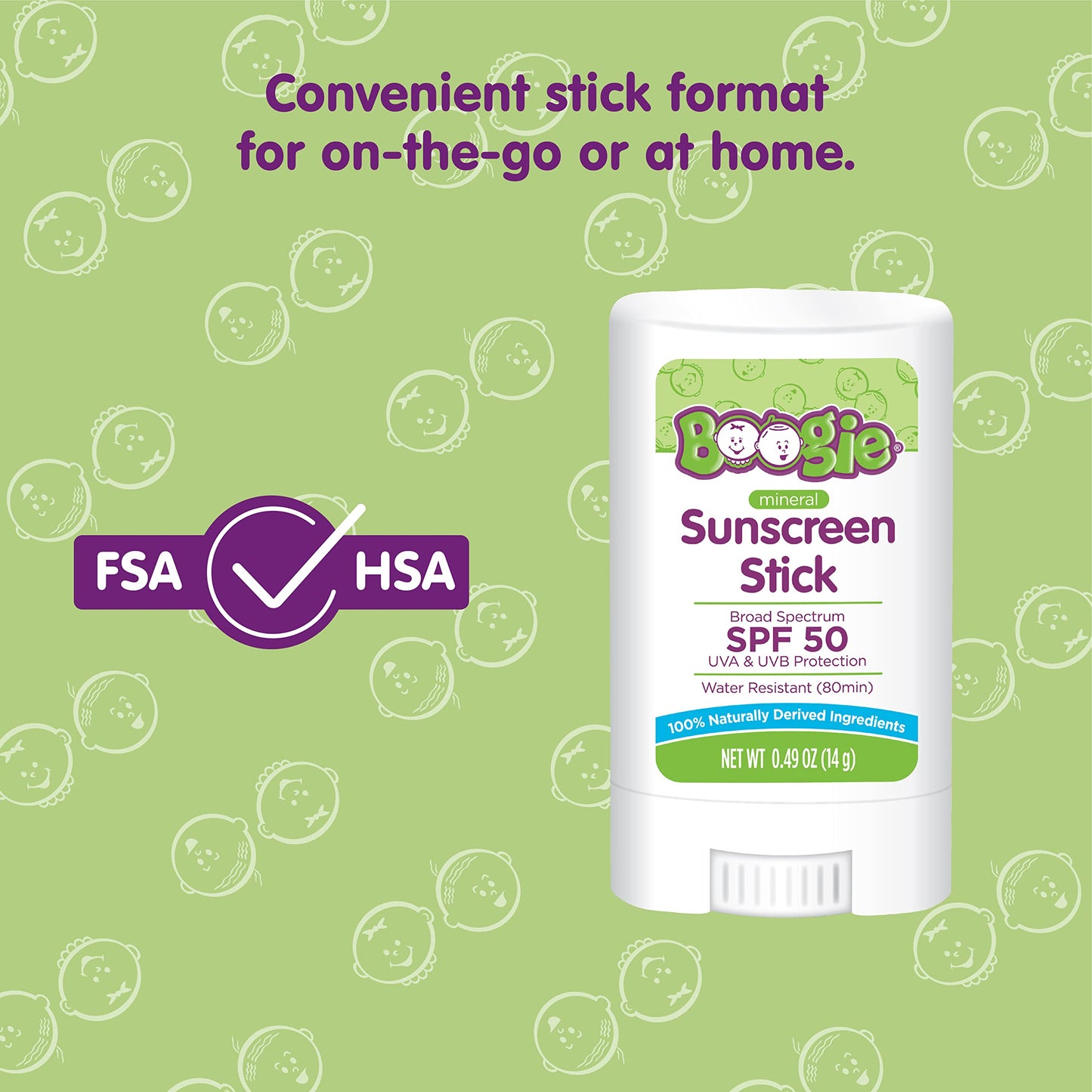 Baby Sunscreen Stick by Boogie, Mineral Sunscreen SPF 50, Travel Size Sunblock for Kids, FSA/HSA Eligible, Zinc Oxide, Water Res