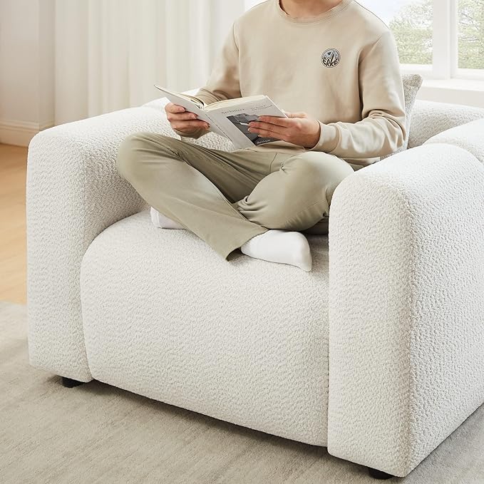 VANOMi Living Room Furniture Sets Include 95" Sofa & 42" Armchairs, Boucle Upholstered Oversized Couch with Pillows, Living Room Furniture Set for Bedroom Apartment (White, 1 Sofa+2 Chairs)