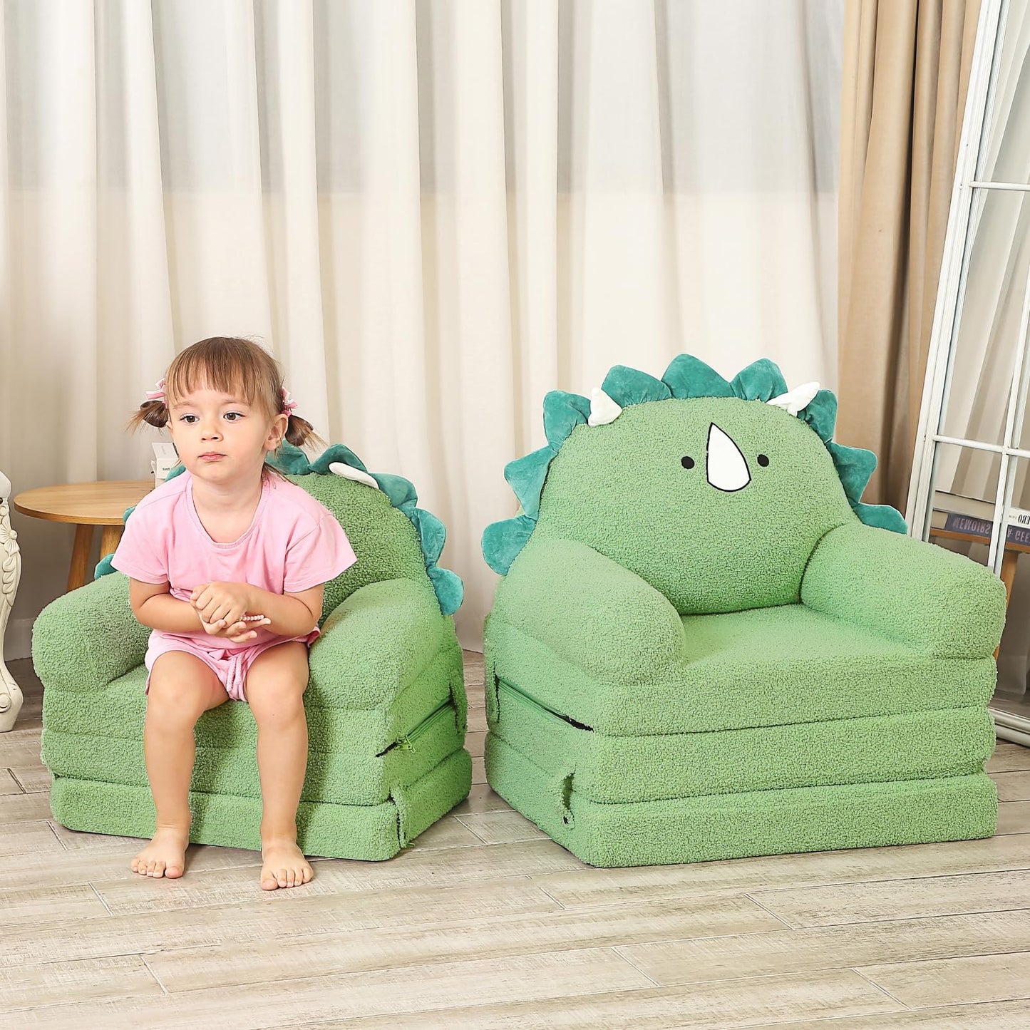 MOMCAYWEX Foldable Kids Sofa, Triceratops Toddler Couch With Tri Folding Foam Cushions, Comfy Couch for Ages 18 Months and Up