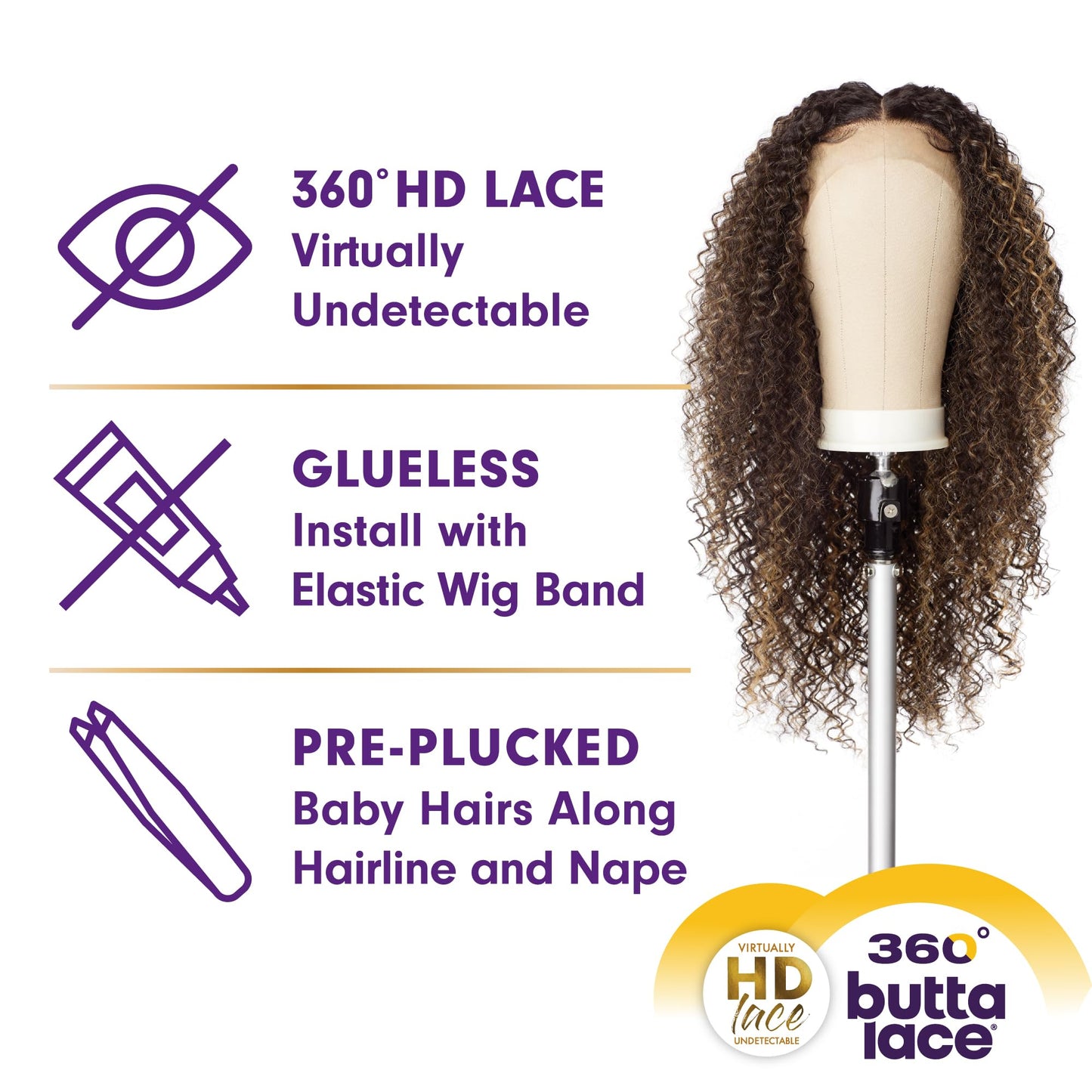 Sensationnel Butta 360 Lace Wigs - Unit 6 Wider Parting 360 Degree Lace Glueless Synthetic Preplucked Hairline (1B OFFBLACK)
