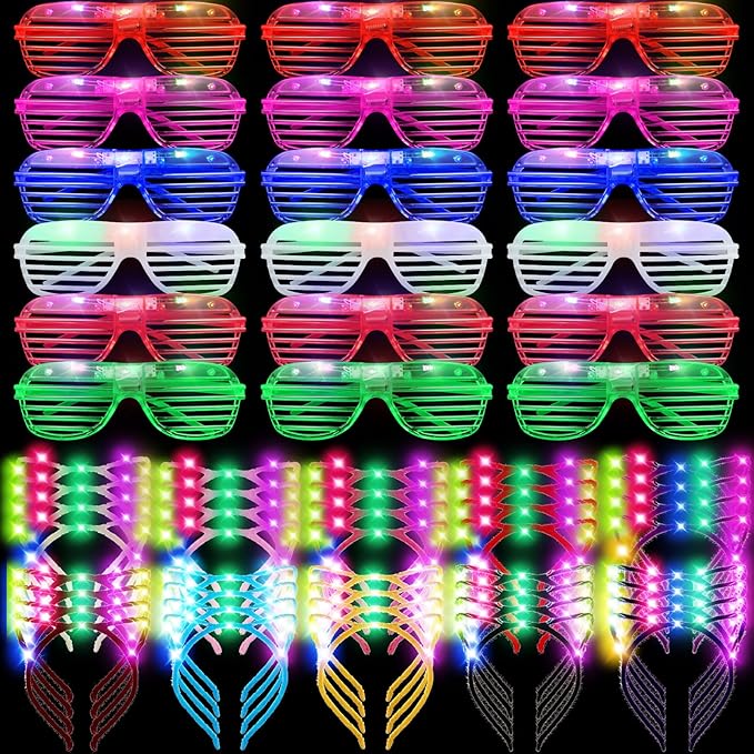 88 Pieces Light Up Party Favors Including 48 Glow Glasses LED Flashing Shutter Shades Glasses with 40 LED Cat Ear Headband...