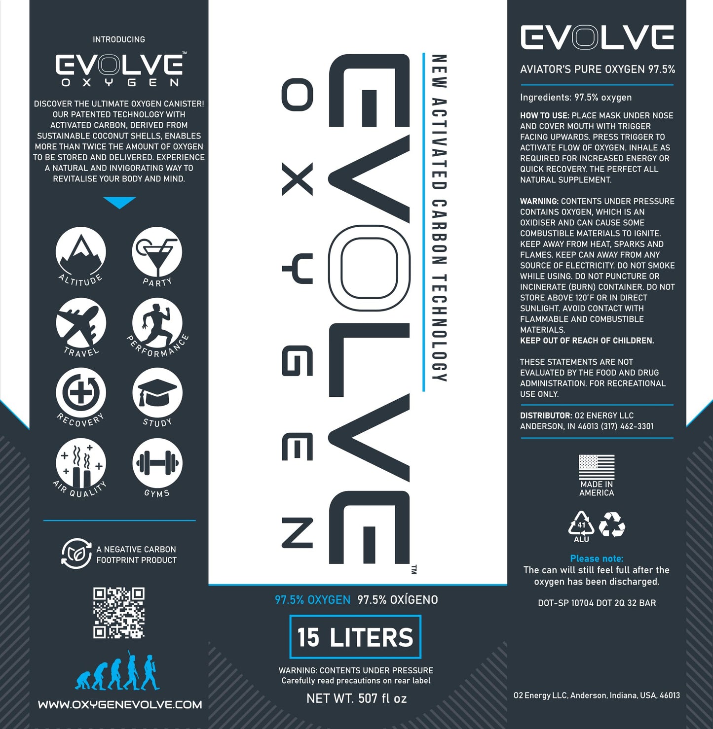 EVOLVE 15-Liter Pure Oxygen Canister with Breathing Cup | Portable Oxygen Can | Ideal for Home Use and Outdoor Activities | Designed by Firefighters | Made in The USA | Pack of 2