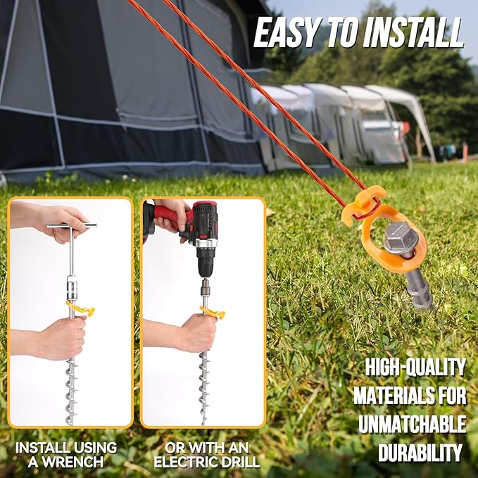 Keltrion 4 PCS Screw in Tent Stakes for Women Men - Ground Anchors for Sand, Canopy, Trampolines, Camping Aluminium Heavy Duty Rust Prevention Pegs Drillable Lightweight Safe - Silvery 14 inch