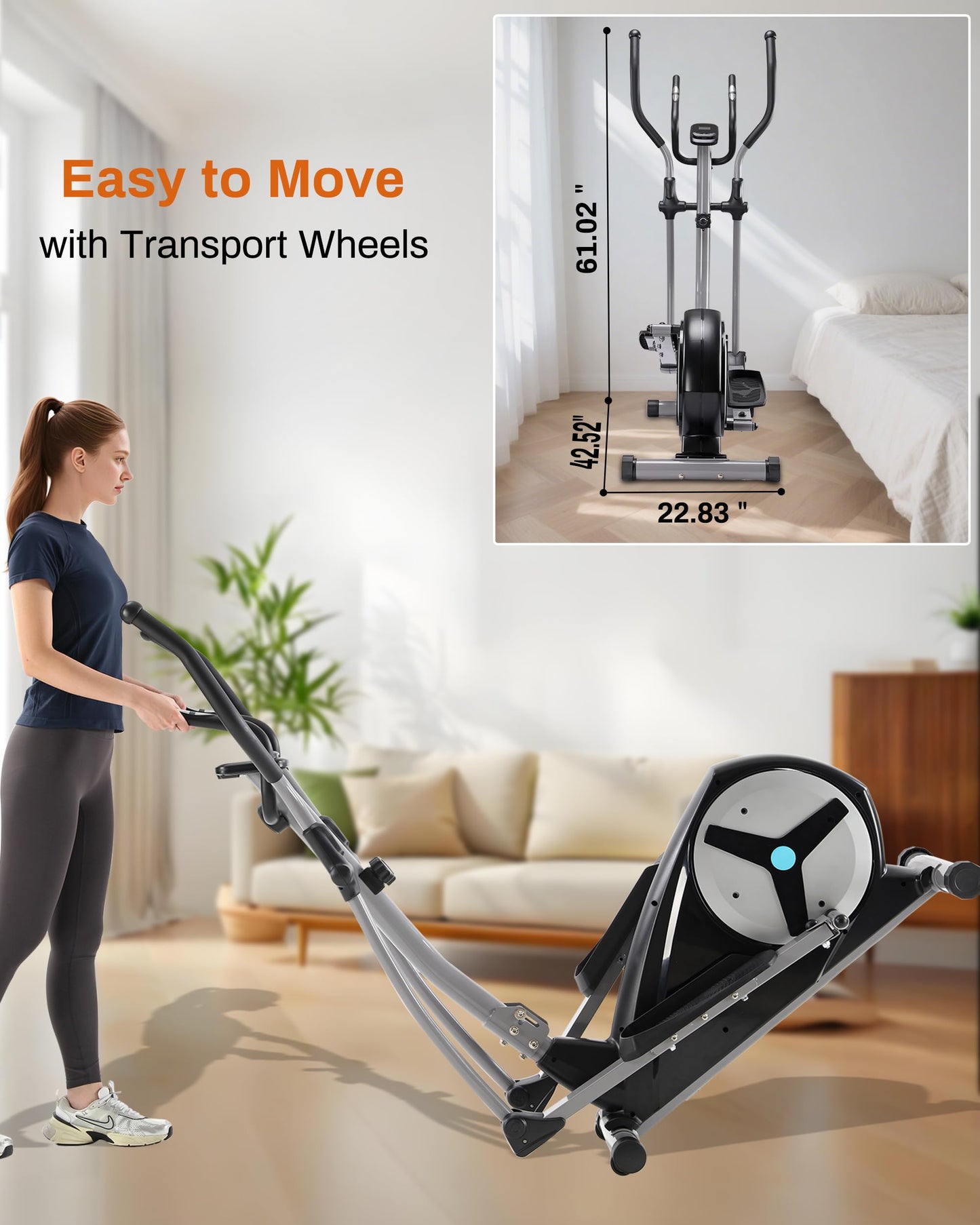 ECHANFIT Elliptical Exercise Machine, Hyper-Quiet Magnetic Elliptical Machine for Home, Elliptical Training Machines with 16 Resistance Levels, App Bluetooth, LCD Monitor, Pulse Sensor, Device Mount