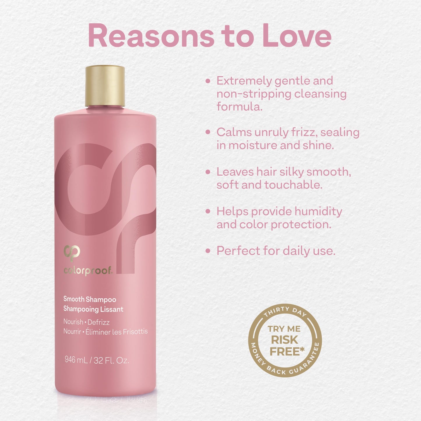 Colorproof Smooth Shampoo 32 Fl. Oz. Smoothing Anti-Frizz Shampoo with with a Frizz-Fighting, Gentle, Cleansing, Hydrating Color