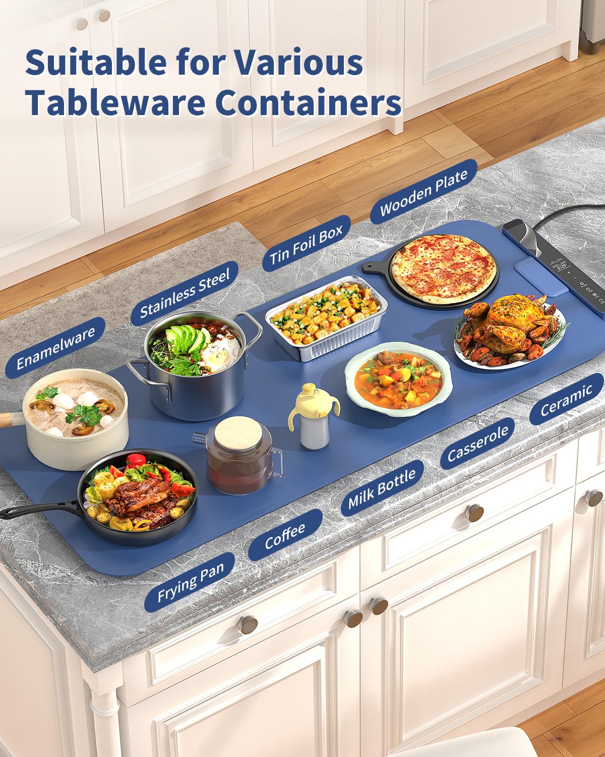 Food Warming Mat Extra Large 37"x15" with APP Control, Electric Warming Tray Adjustable Temp 99 Hour Timer Dishwasher Safe, Warming Mat for Food, Roll Up Portable Food Warmers for Parties Buffet