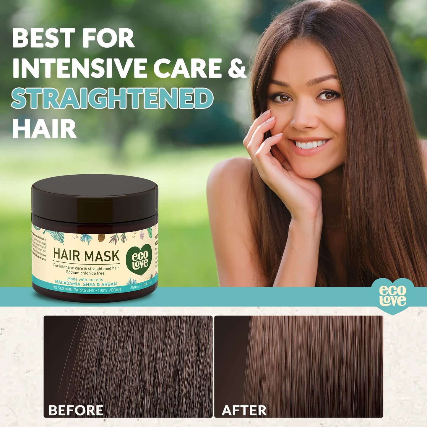 ecoLove Hair Mask, Natural Deep Conditioning, 11.8 oz, Macadamia, Shea Moisture, Argan Oil, No SLS or Parabens Vegan and Cruelty