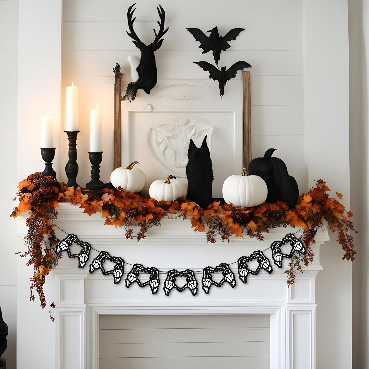 Halloween Skeleton Heart Banner for Gothic Birthday Party Decor, 8 Pieces Glitter Spooky Heart Garland Banner for Gothic Bachelorette Party Decoration and Gothic Weddings, Halloween Home Decoration
