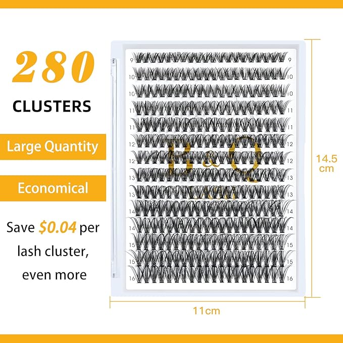 B&Qaugen Lash Clusters 50D-C-10-18MIX Individual Lashes 280 Clusters False Eyelash Extensions Individual (50D-C10-18MIX)