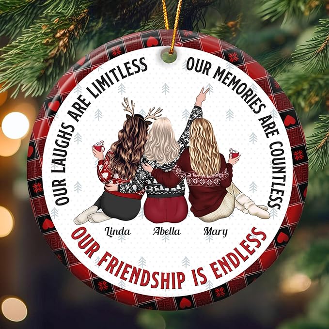 Macorner Personalized Friendship Gifts Hanging Ceramic Ornament, Our Friendship is Endless, for Friend, Bestie, for Woman, Friend Birthday Gifts for Women Friendship