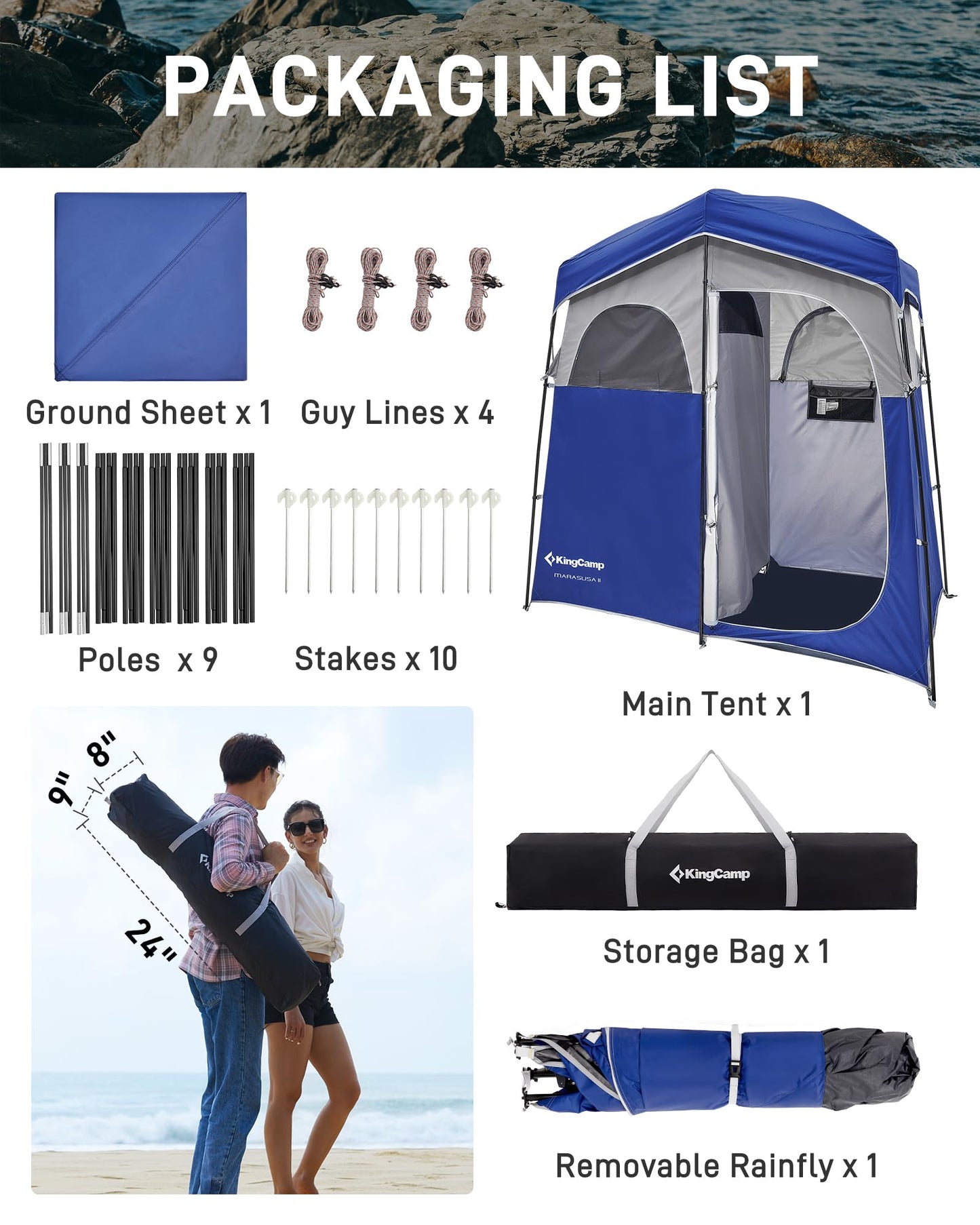 KingCamp Shower Tent, Portable Privacy Tent Outdoor Camping 1/2 Room Toilet Tents with Shower Bag & Dressing Room for Travel Beach Tailgate