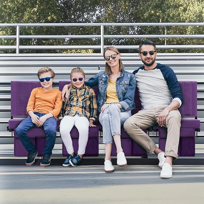 Aliphon Stadium Seat for Bleachers with Back Support and Cushion, Bleacher Seats with Shoulder Strap and Cup Holder, Padded Portable Folding Comfort Stadium Chair, for Sports Events, Purple(1pcs)