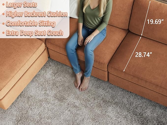EASE MOOSE Sectional Modular Sofa, Oversized L Shape Sectional Couch Wide Deep seat Sectional Sofa,FSC Certified Comfortable Chenille Brown Modular Sofa
