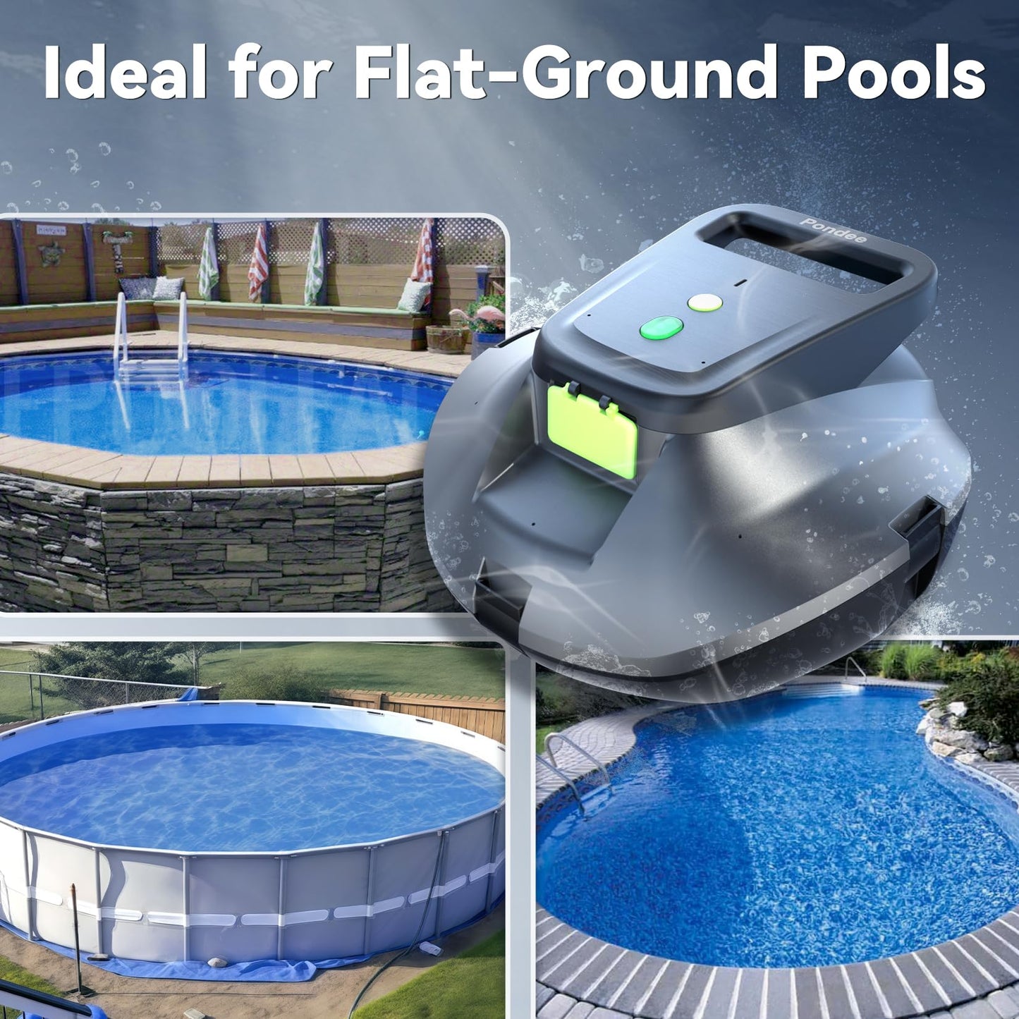 Pondee X1 Robotic Pool Vacuum, Cordless Pool Cleaner with 120-Min Runtime, Auto-Parking, 2.5h Fast Charging, for Above-Ground & Flat-Bottom Inground Pools up to 850 sq.ft
