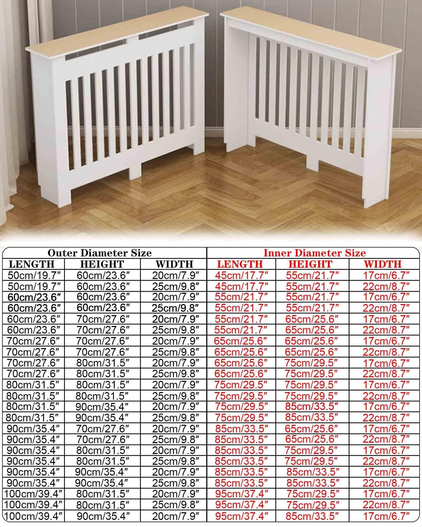 Modern Radiator Covers Wall Heater Cover Cabinet Shelf Bathroom Floor Radiator Shelve, Hide Cluttered Pipes/Easy To Install, Suitable For Household Living Room, White(19.7"Lx23.6"Hx7.9"W)