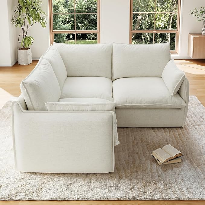 Forest aesthetics Cloud Modular Sectional,3 Seater Waterproof High Backrest V Shape Sectional Sofas,Down Filled Modular Couch with Removable Washable Cover for Living Room,Cream White