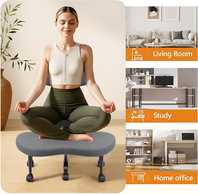 Cross Legged Office Chair, Criss Cross Desk Chair ADHD Meditation Kneeling Yoga Seat with Adjustable Height, Lumbar Support, Wider Footrest and Wheels (Dark Gray)