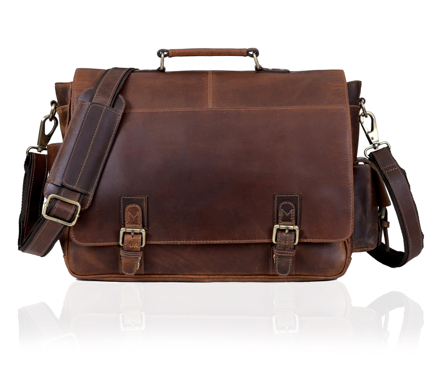 18-Inch Brown Premium Leather Messenger Bag for Men & Women - Briefcase, Camera & Laptop, Crossbaody, Handbag, Shoulder, Travel Bag