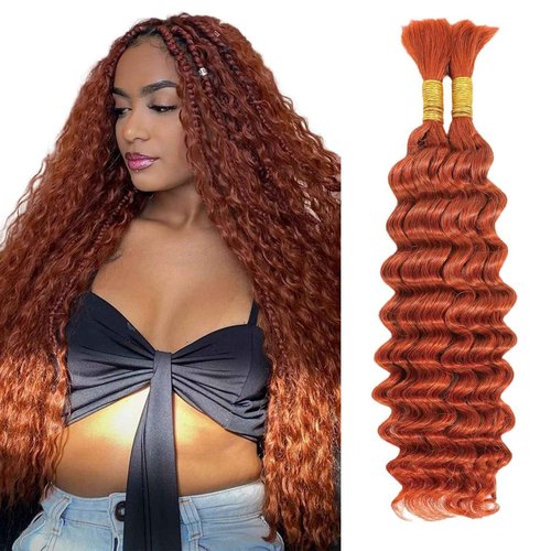 Boho Hair for Braiding 26 Inch Ginger #350 Human Curly Hair for Knotless Braids 2 Bundles 100g Deep Wave Bulk (Ginger #350, 26 Inch)