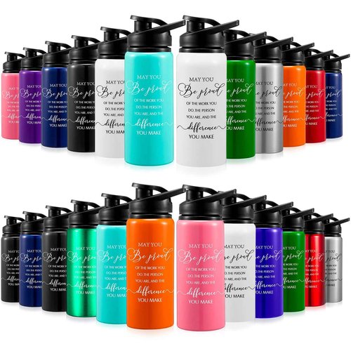 Bokon 24 Pack Thank You Inspirational Gifts Reusable Aluminum Water Bottle Bulk Lightweight Leakproof Metal Sports with Lid for Christmas Gym Camping Hiking Back to School Gift(Colorful,17 oz)